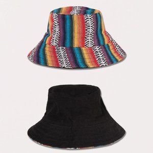 SALE! NWT Cotton Canvas Unisex Reversible Bucket Hat-Rainbow/Black